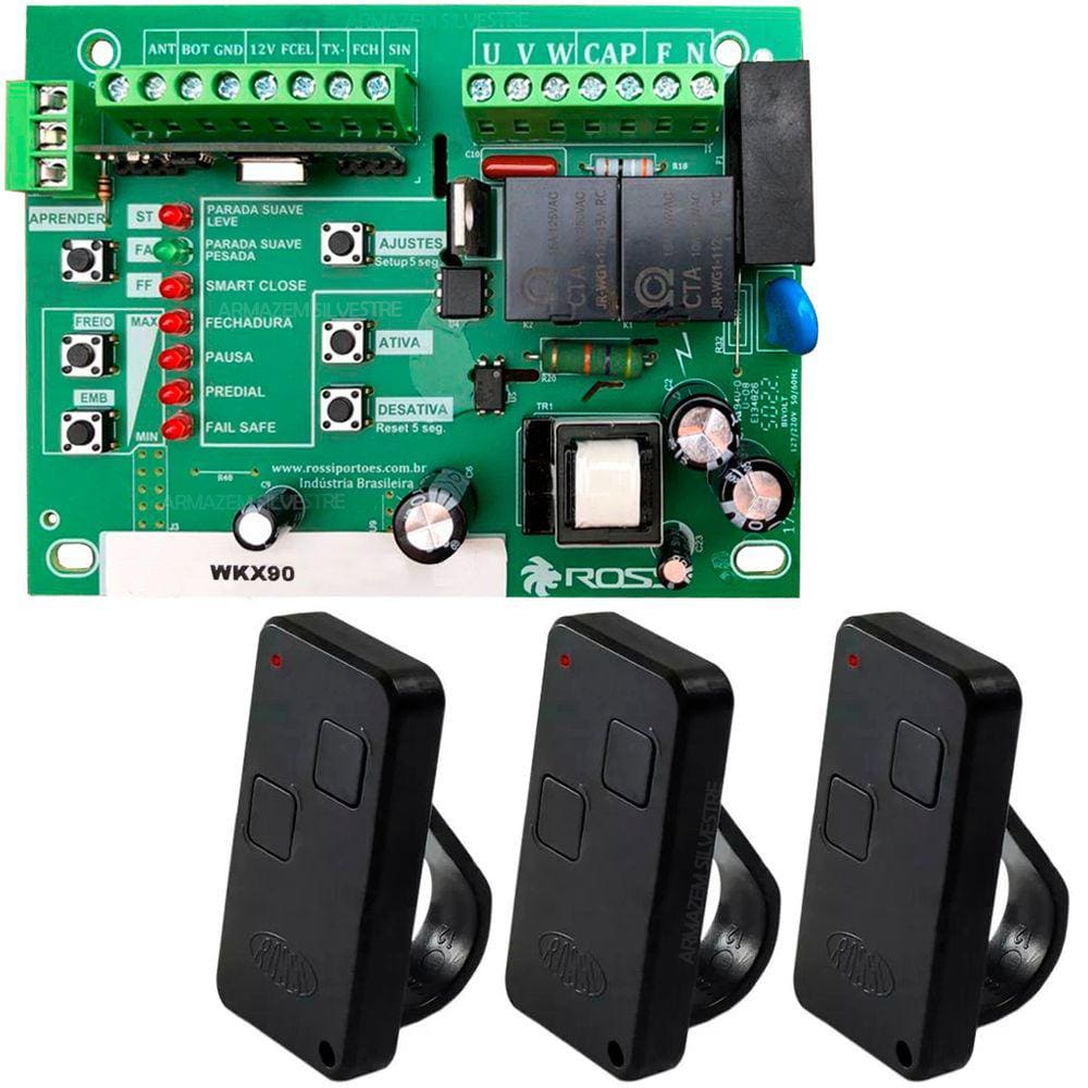 Central Placa Kx30 Nkx30 Wkx90 Basculante + 3 Controles 2 Canais Ntx Preto