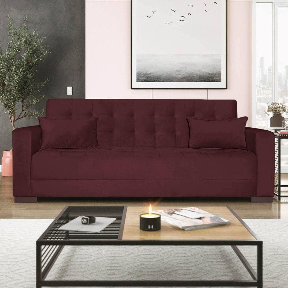 Sofá Cama 3 Lugares Suede Ipanema Bordô