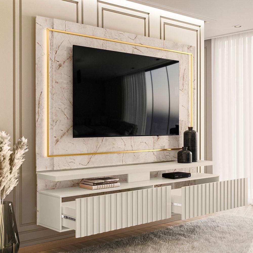 Painel Gaia para TV de até 75 polegadas - CALACATA / OFF WHITE - Madetec