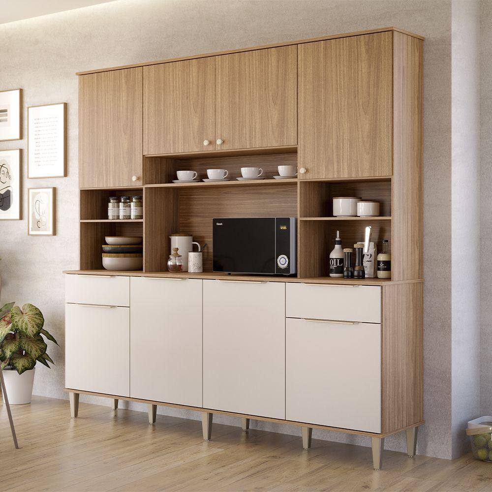 Cozinha Compacta 08 Portas 02 Gavetas 200cm Luna Freijó Off White MGM