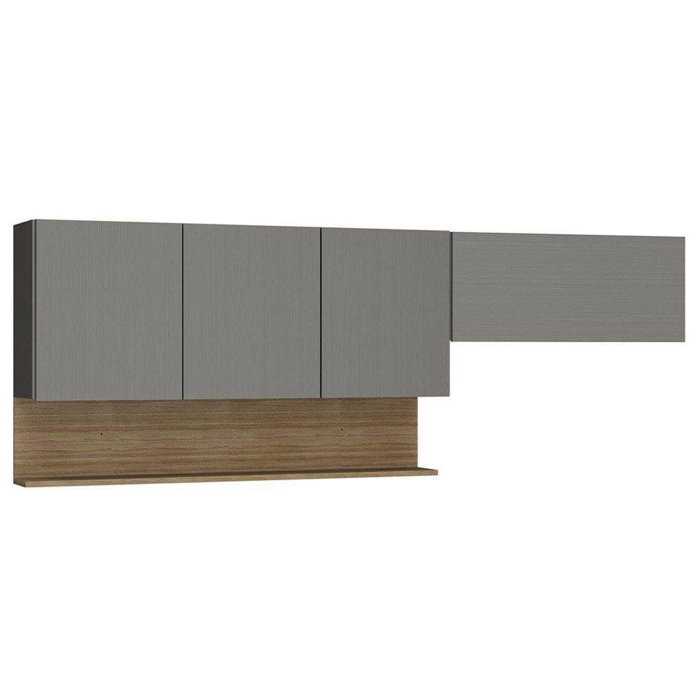 Armário de Cozinha 150cm com Aéreo 70cm Lina K02 Gris/Freijó - Mpozenato