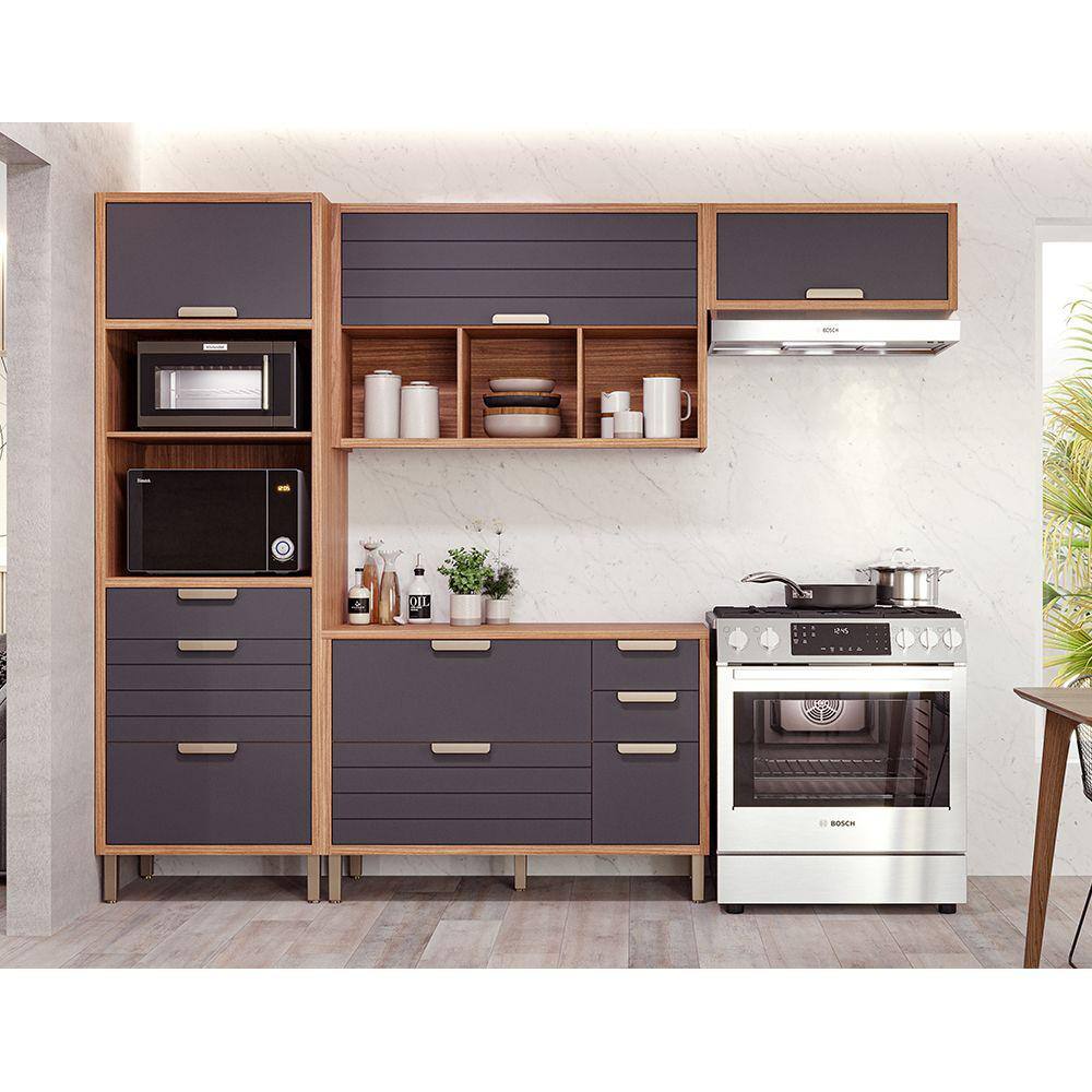 Cozinha Modulada 04 Peças 05 Portas 06 Gavetas Eloise Freijó Titânio MGM