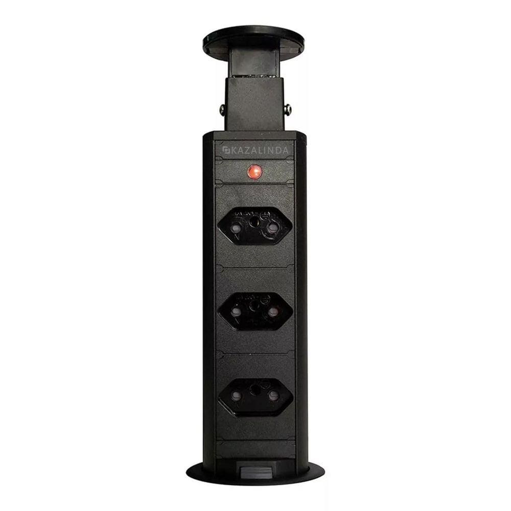 Torre Tomada Retrátil Multiplug Embutir Mesa Granito Preta