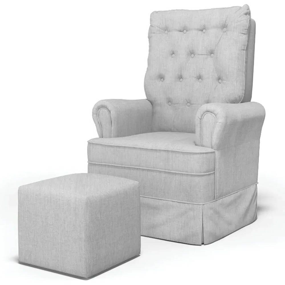 Poltrona de Amamentação e Descanso com Balanço e Puff Laís G05 Linho Cinza Claro - Mpozenato