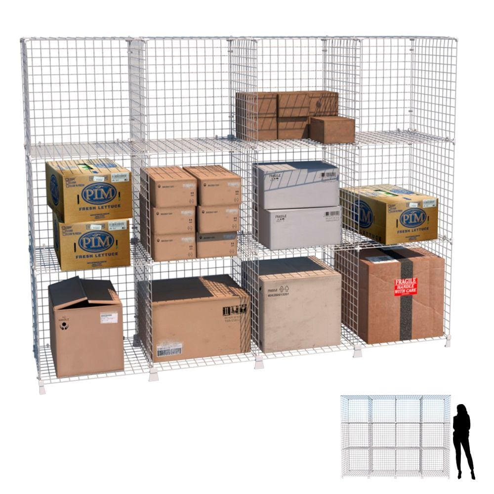 Estante de Aço Aramado 12 Nichos com 60cm Casulos Grandes Prateleira Estoque Depósito 1,85m Branco