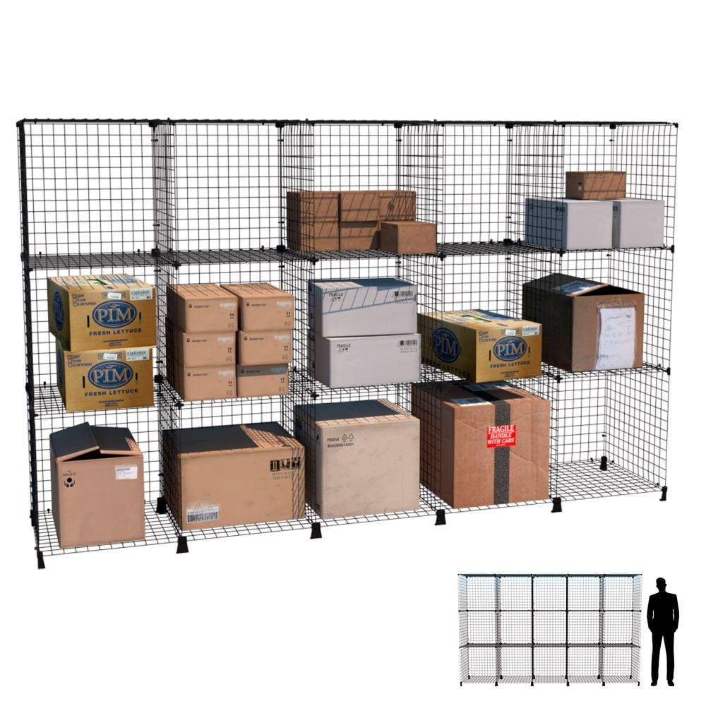 Estante de Aço Aramado 15 Nichos com 60cm Casulos Grandes Prateleira Organizador Estoque Produtos Preto