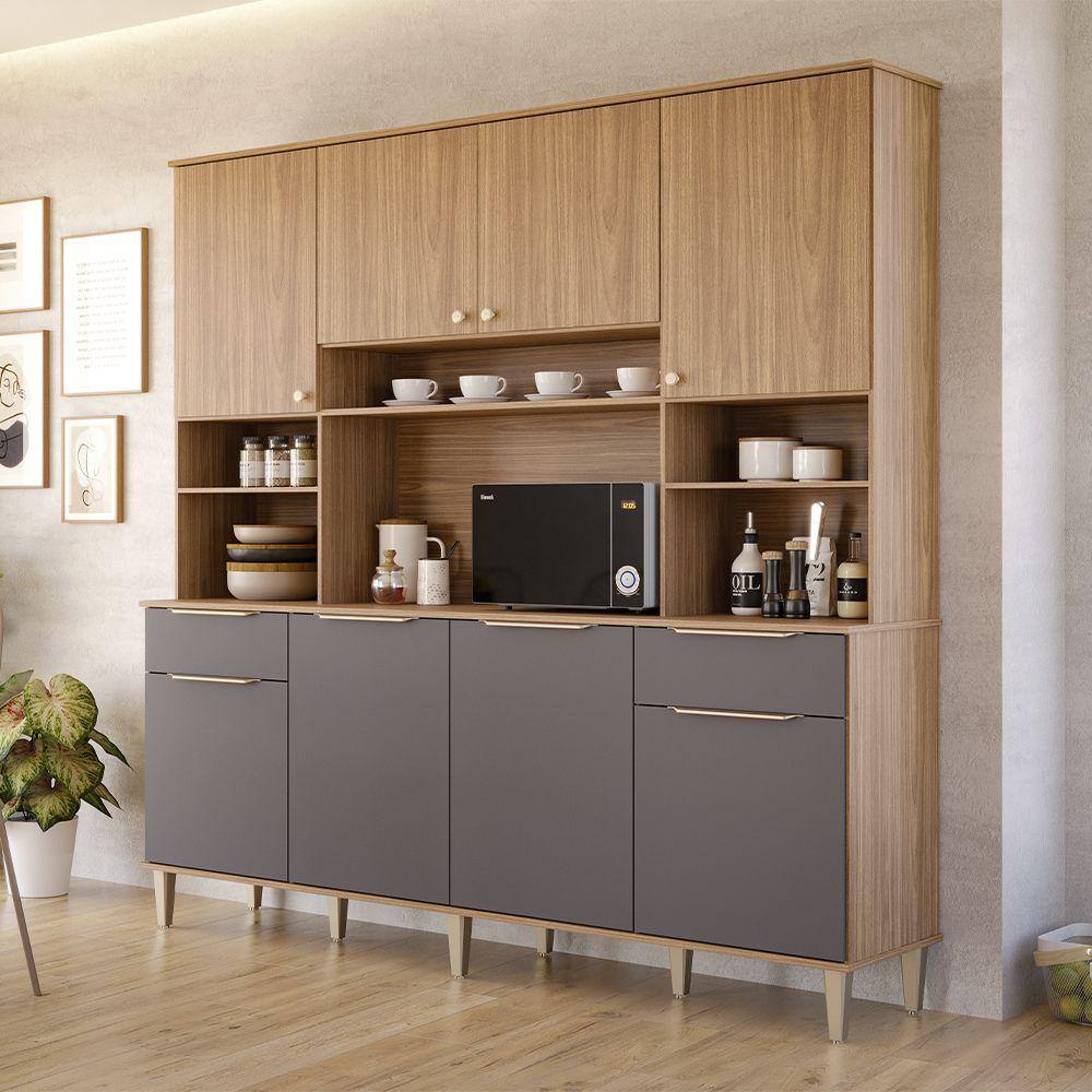 Cozinha Compacta 08 Portas 02 Gavetas 200cm Luna Freijó Titânio MGM