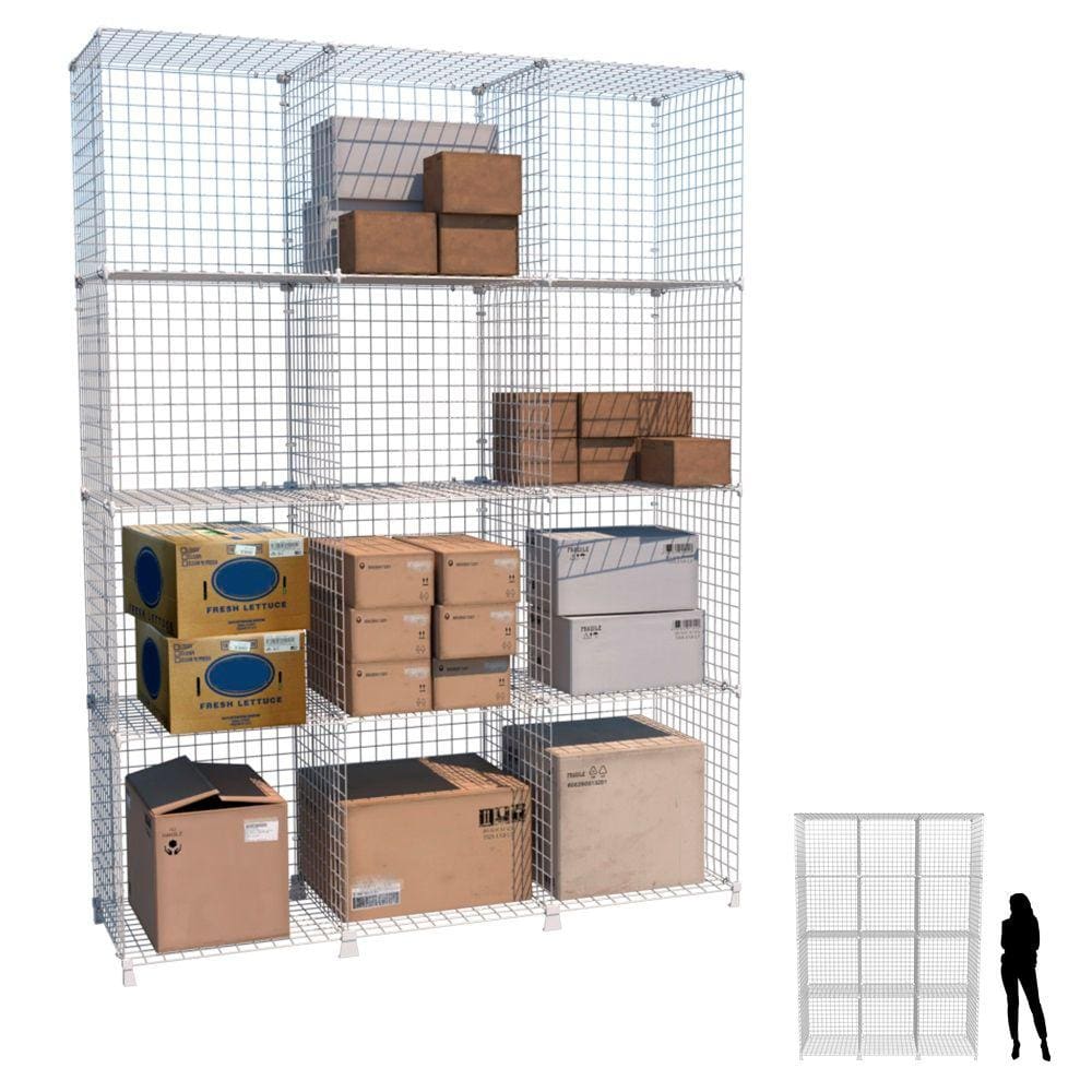 Estante de Aço Aramado 12 Nichos com 60cm Casulos Grandes Prateleira Estoque Depósito Comércio 2,45m Branco