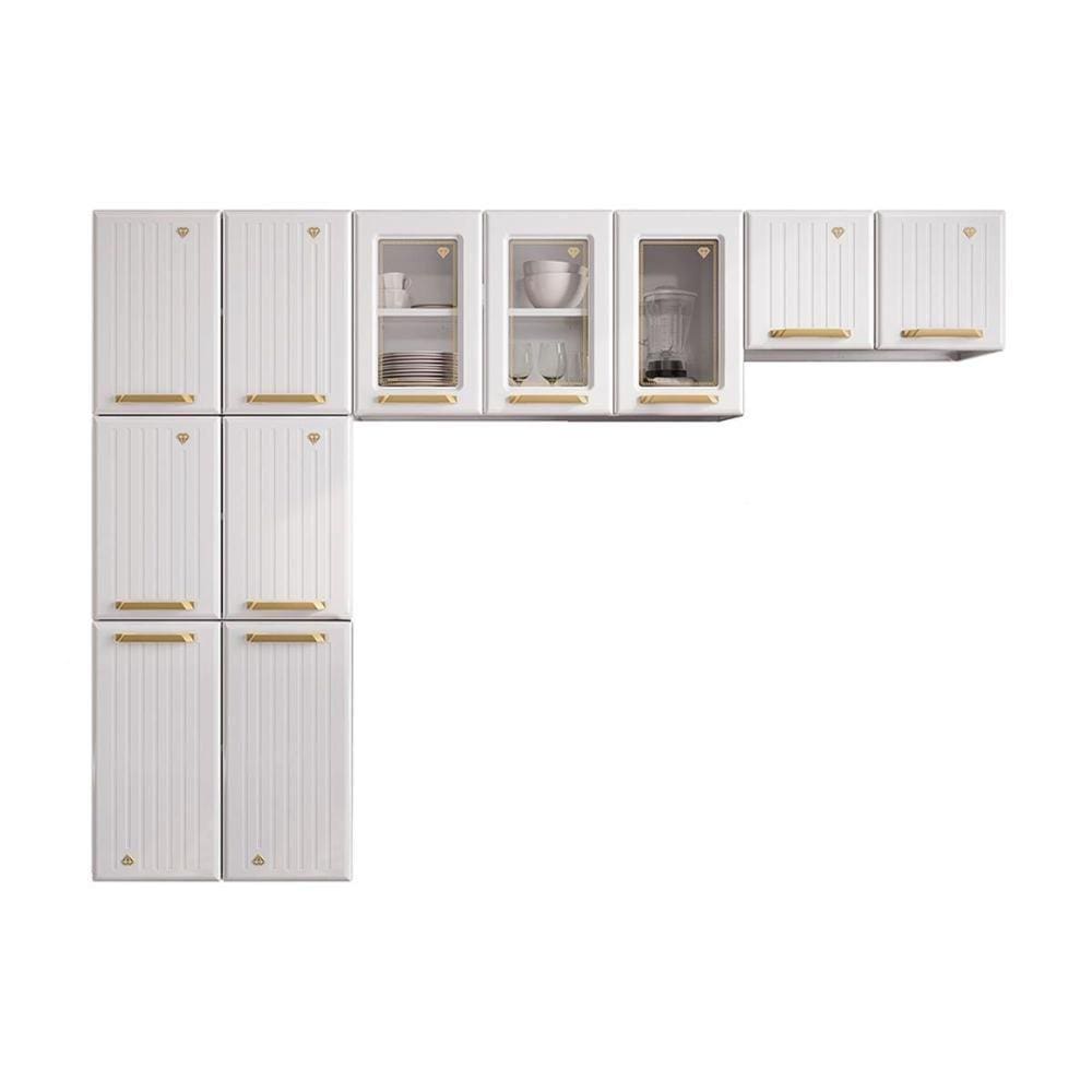 Cozinha Compacta Diamante 3 Peças (2 Armários + 1 Paneleiro) c/ Vidro Branco - Telasul