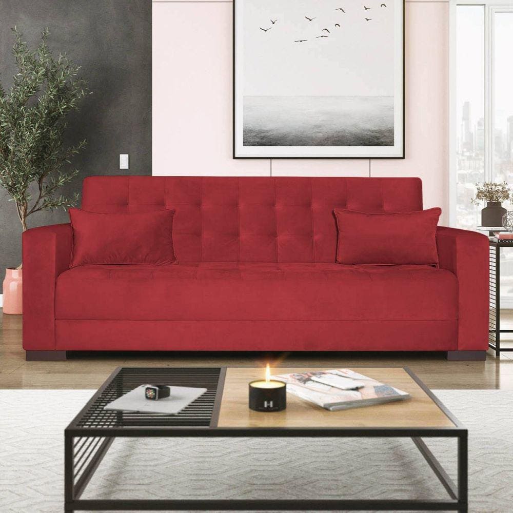 Sofá Cama 3 Lugares Suede Ipanema Vermelho