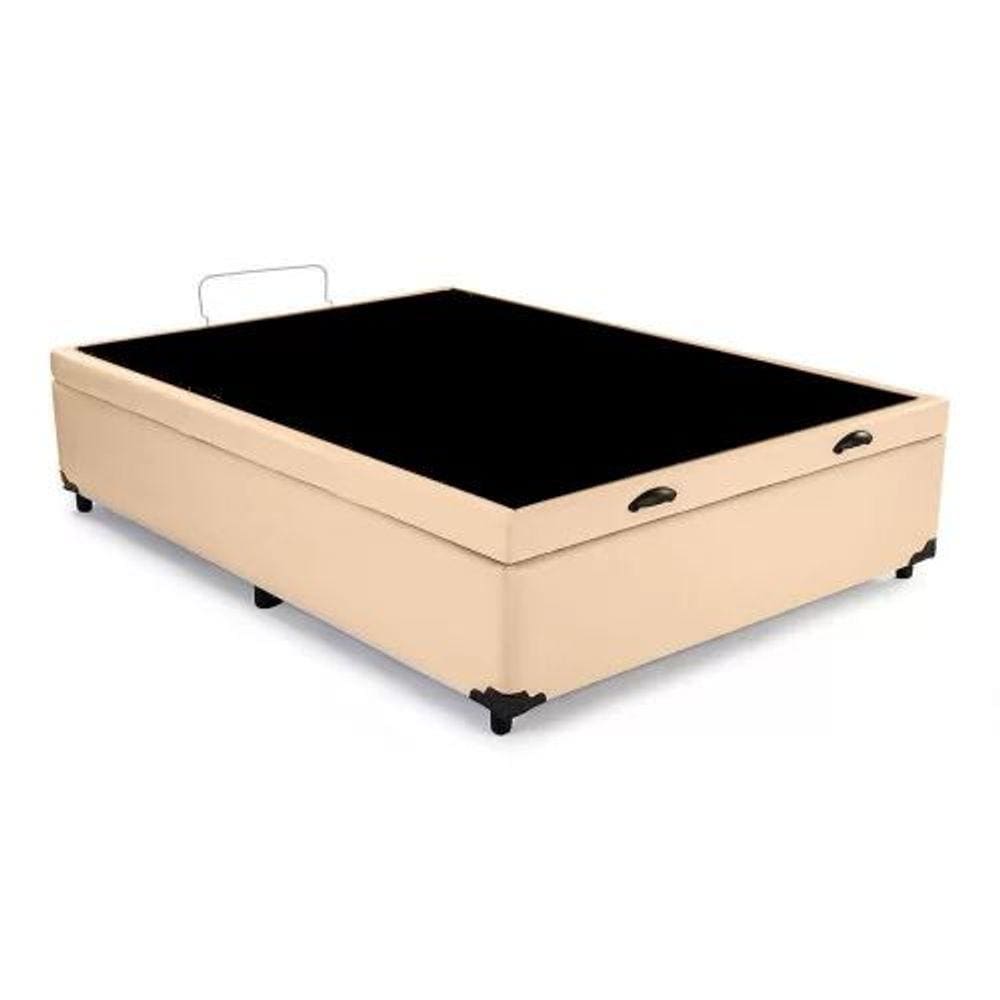 Cama Box Baú Casal Blindado Linhão Bege Com Pistão A Gás