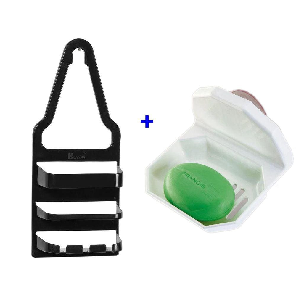 Kit Porta Shampo e Saboneteira - Suporte Shampoo + Saboneteira - Xampo sabonete - PANAMI