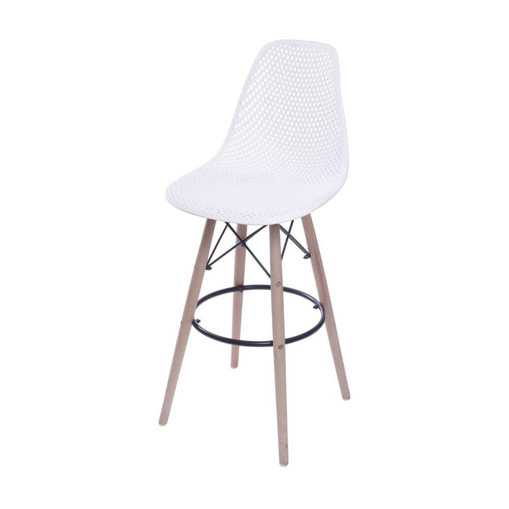 Banqueta Eames DSW Colmeia em Polipropileno Branca Petroleo Base Madeira
