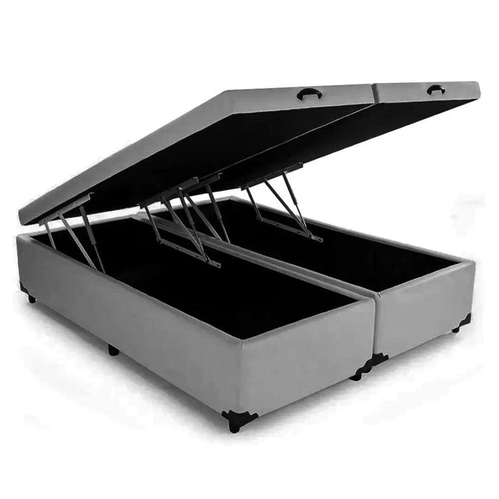 Cama Box Baú Queen Bipartido Blindado Linhão Cinza Com Pistão A Gás