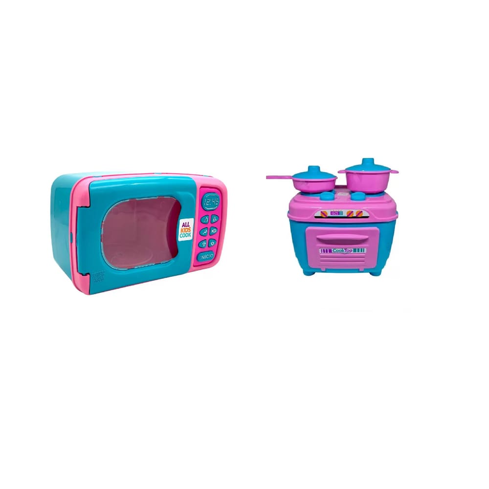 Microondas + Fogão Brinquedo Infantil Panelinha Rosa
