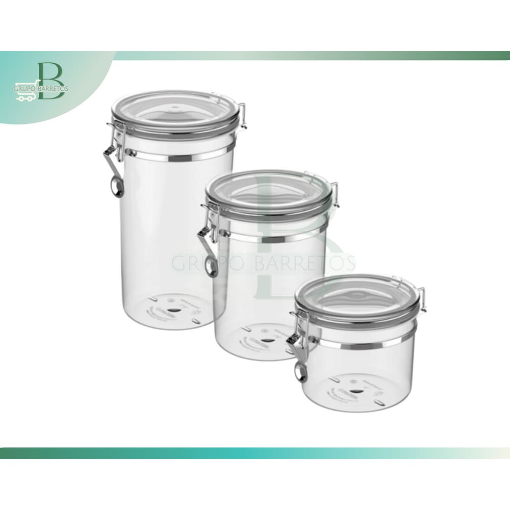 KIT POTE HERMETICO COM PRESILHA 2,1L e 1,6L e 1L TRANSPARENTES