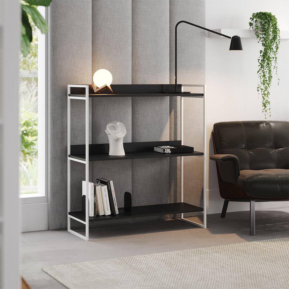 Nicho 3 Prateleiras 95cm Industrial Córdoba Branco e Preto