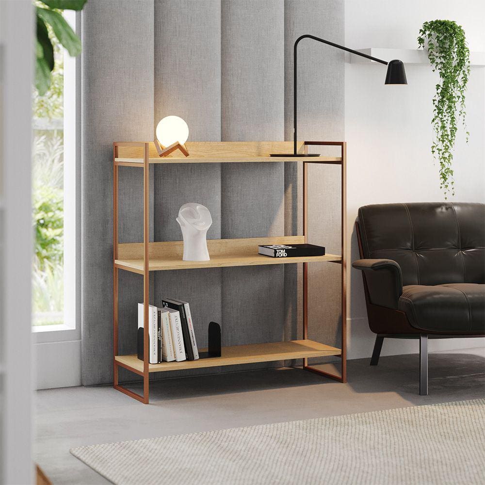 Buffet Aparador Industrial 3 Prateleiras Córdoba 95cm Cobre e Castanho