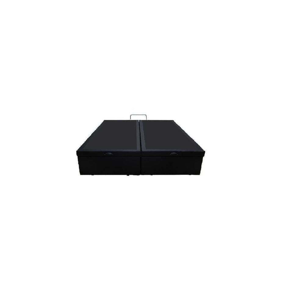 Cama Box Baú Queen Bipartido Blindado Sintético Preto Com Pistão A Gás