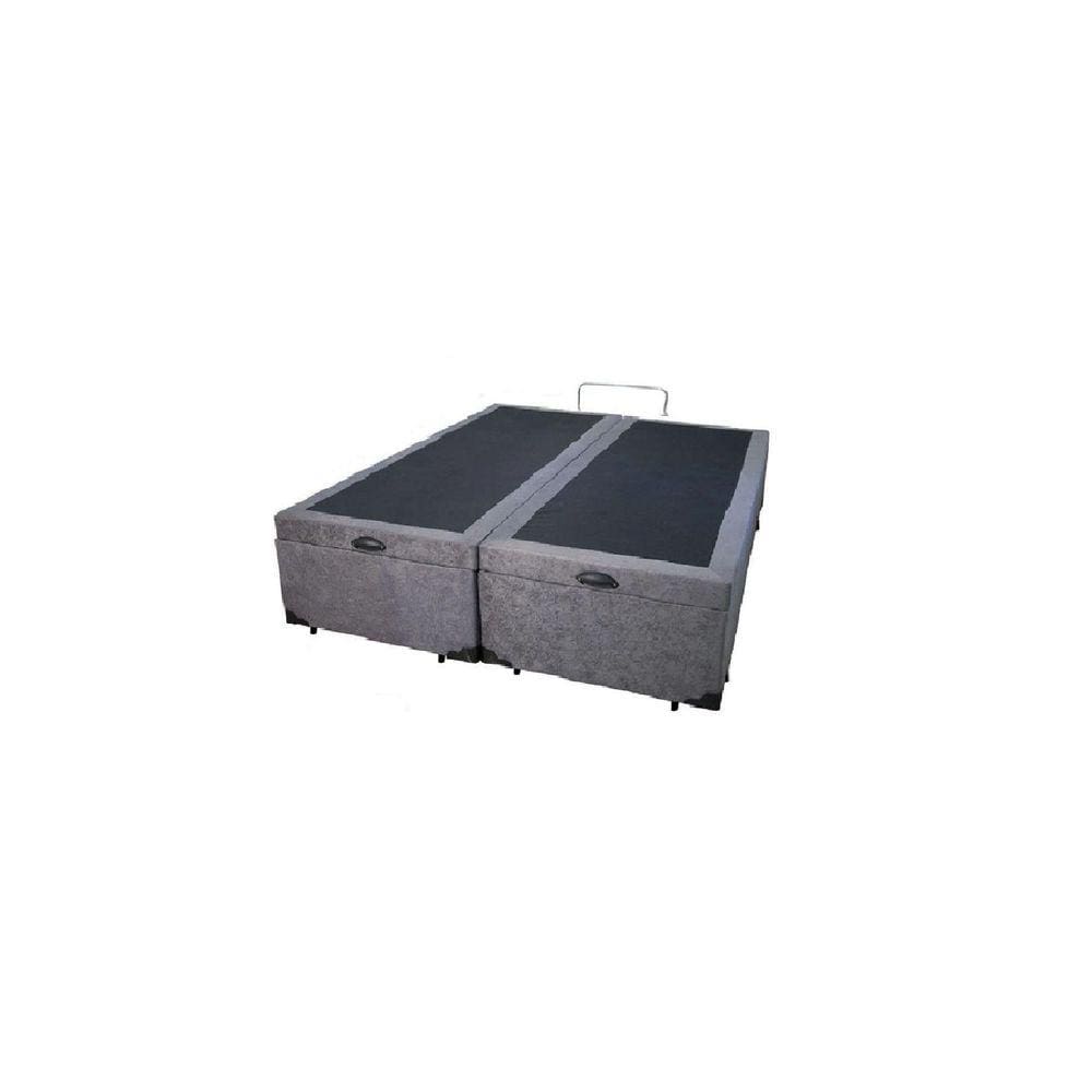 Cama Box Baú Queen Bipartido Blindado Suede Cinza Com Pistão A Gás