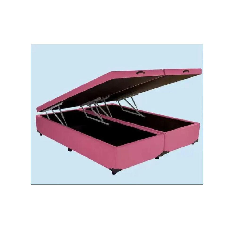 Cama Box Baú Queen Bipartido Blindado Suede Rosé Com Pistão A Gás