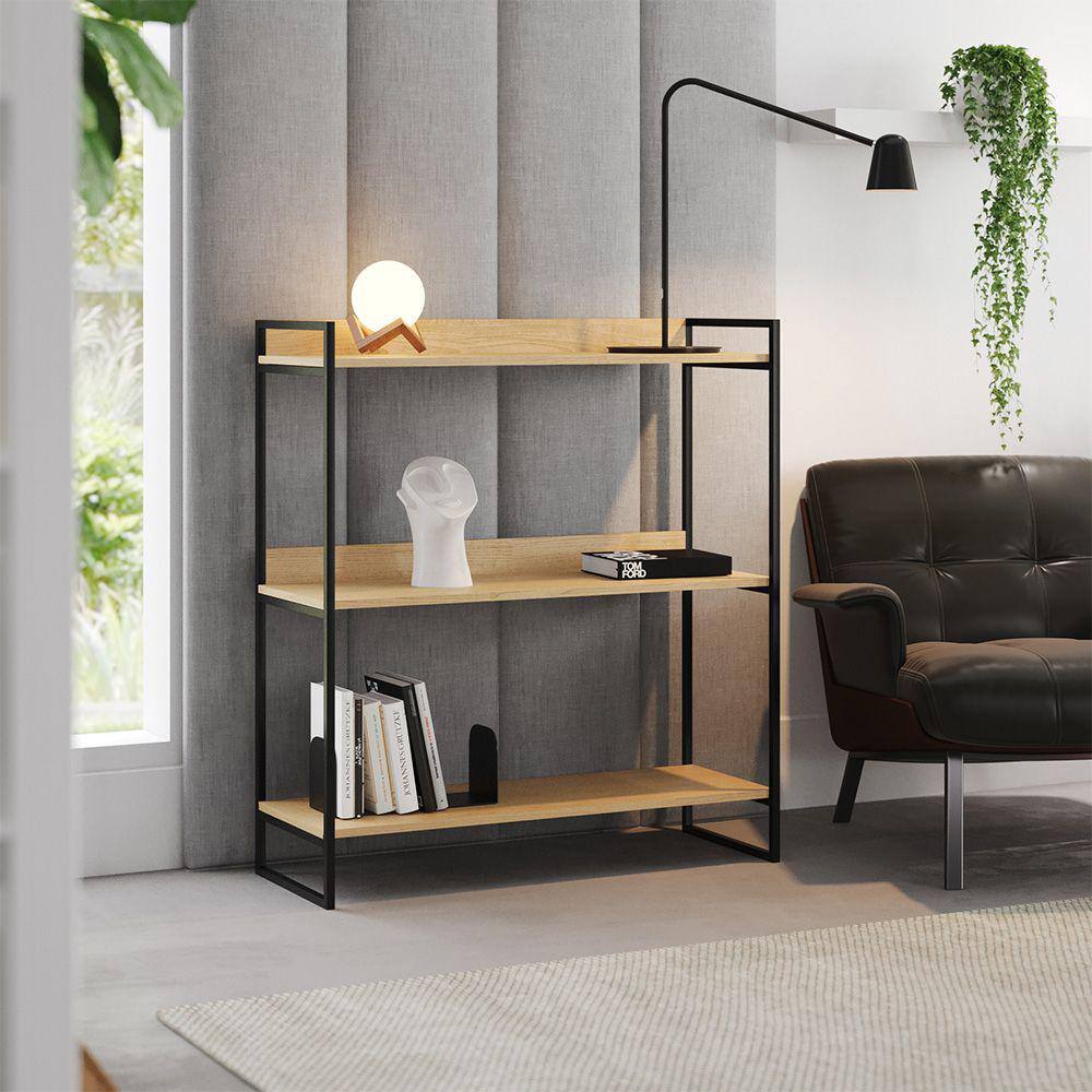 Buffet Aparador Industrial 3 Prateleiras Córdoba 95cm Preto e Castanho