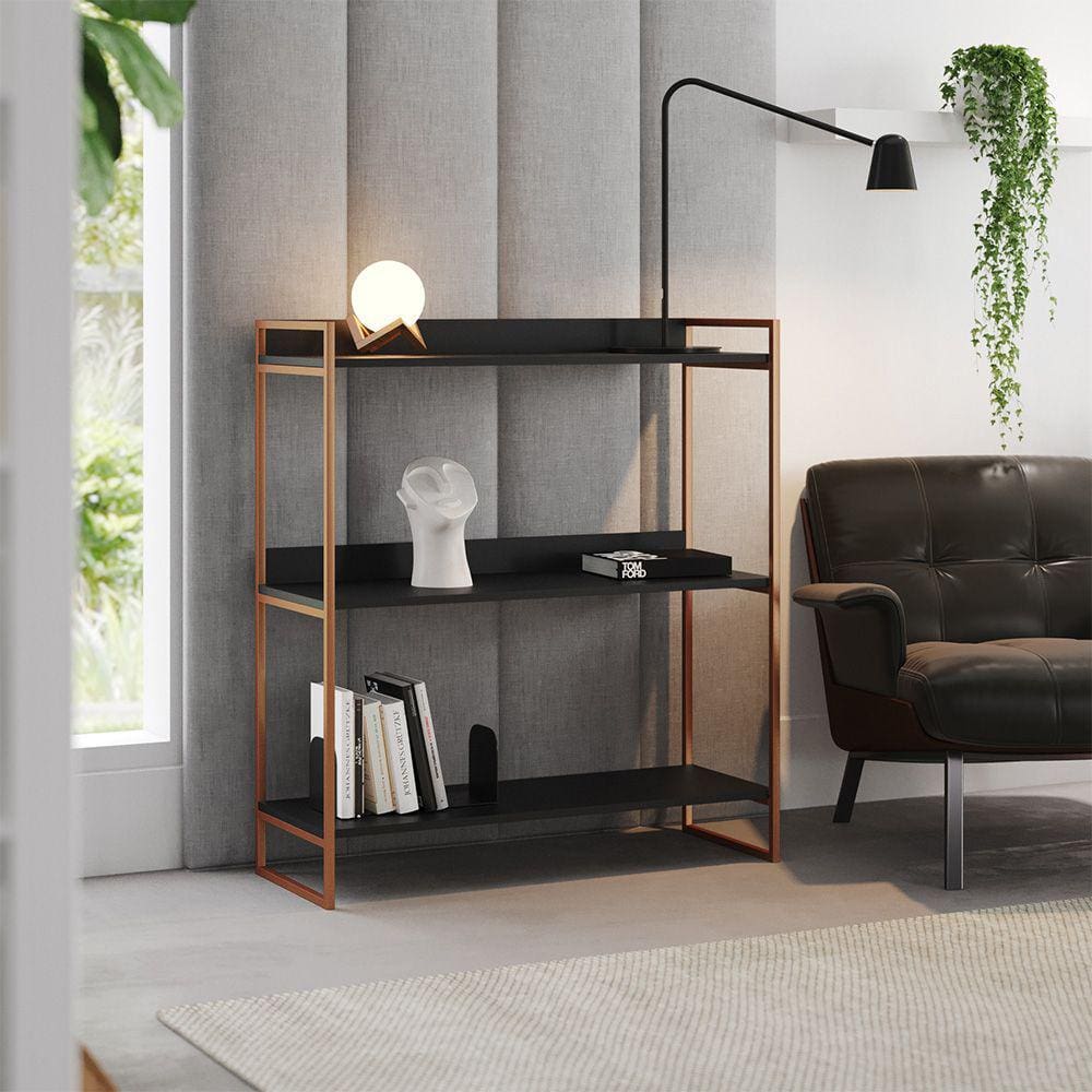 Nicho 3 Prateleiras 95cm Industrial Córdoba Cobre e Preto