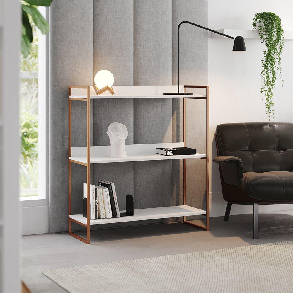 Nicho 3 Prateleiras 95cm Industrial Córdoba Cobre e Branco