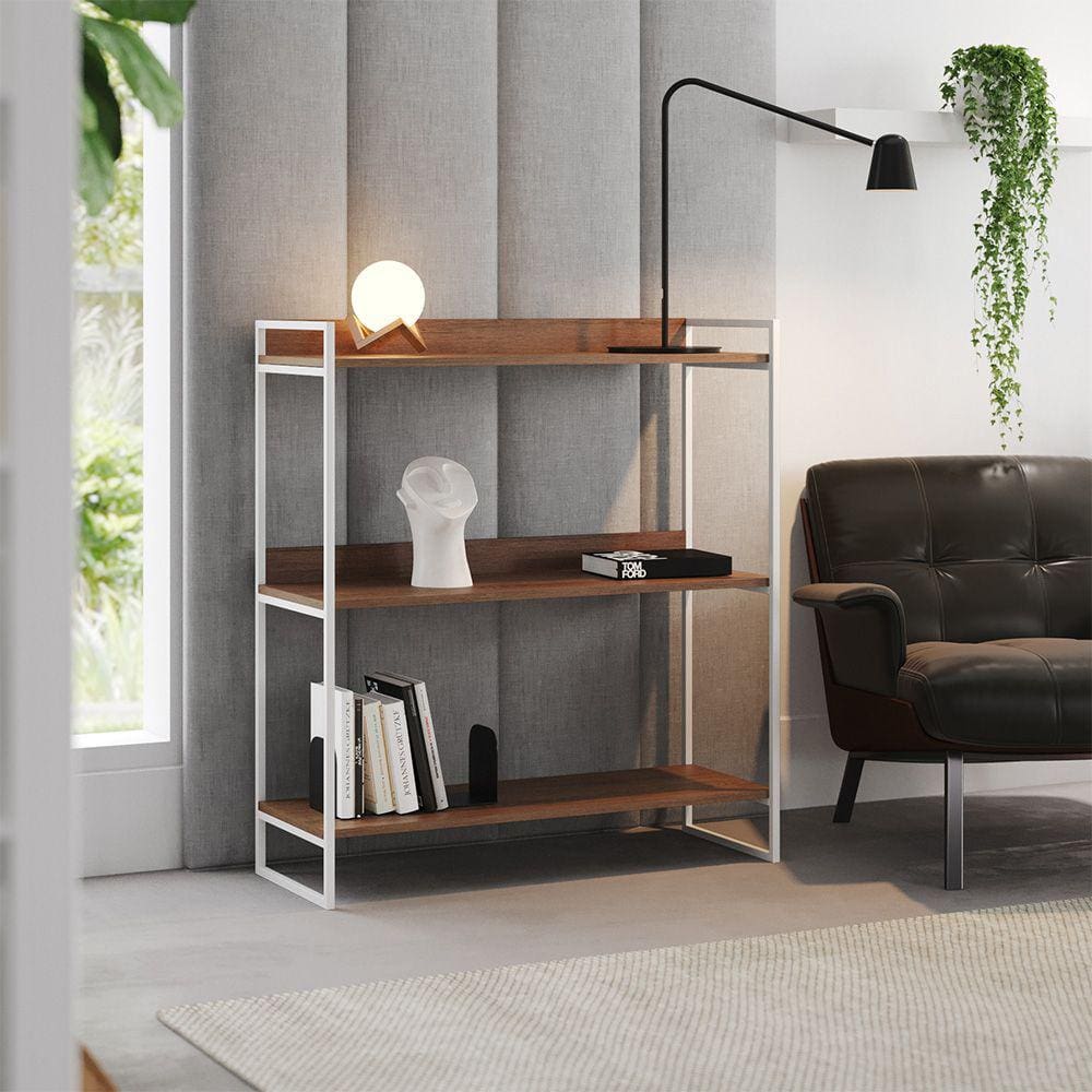 Aparador Industrial 3 Prateleiras Córdoba 95cm Branco e Carvalho