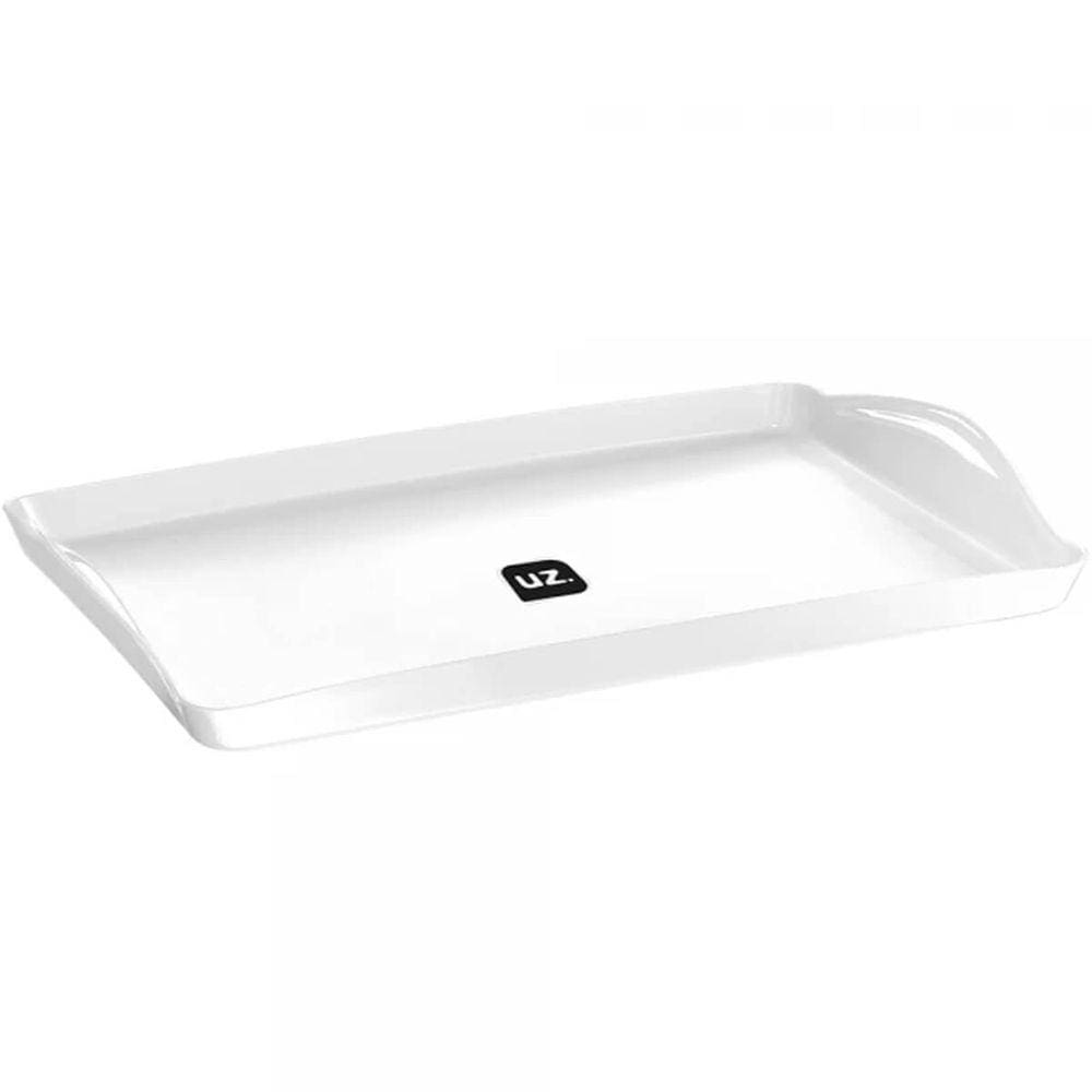 Bandeja Plus Branca UZ 40,8cm Plástica com Alça Servir Decorar Retangular