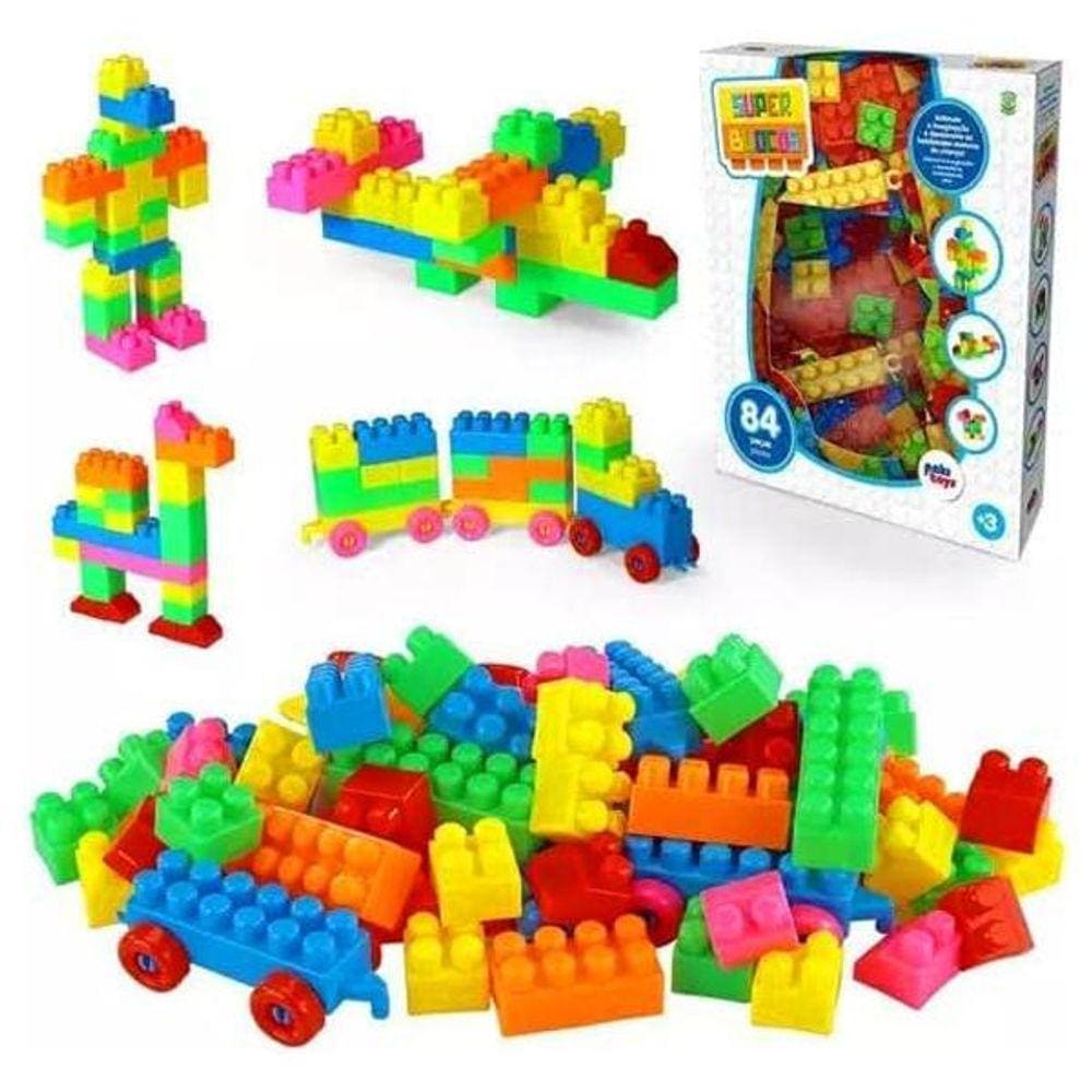 Super Blocos Brinquedo Montar Criativo Educativo 84 Pçs