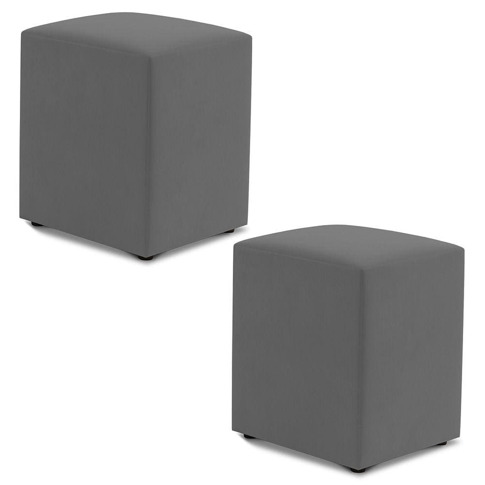 Kit 02 Puffs Decorativos Sala de Estar Quadrado 36x47cm Suede Cinza - Desk Design