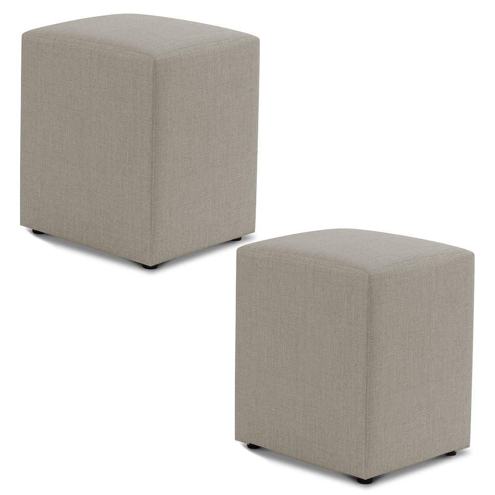 Kit 02 Puffs Decorativos Sala de Estar Quadrado 36x47cm Linho Bege - Desk Design
