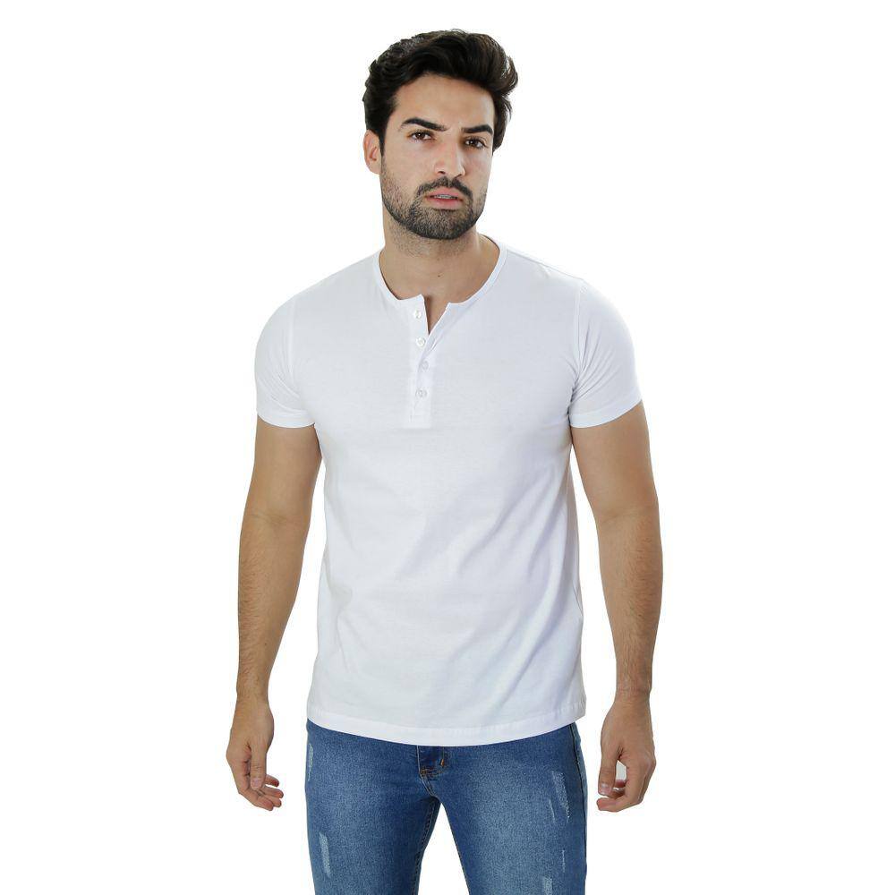 Camiseta Henley Branca possui botões frontais que garante um visual mais alinhado