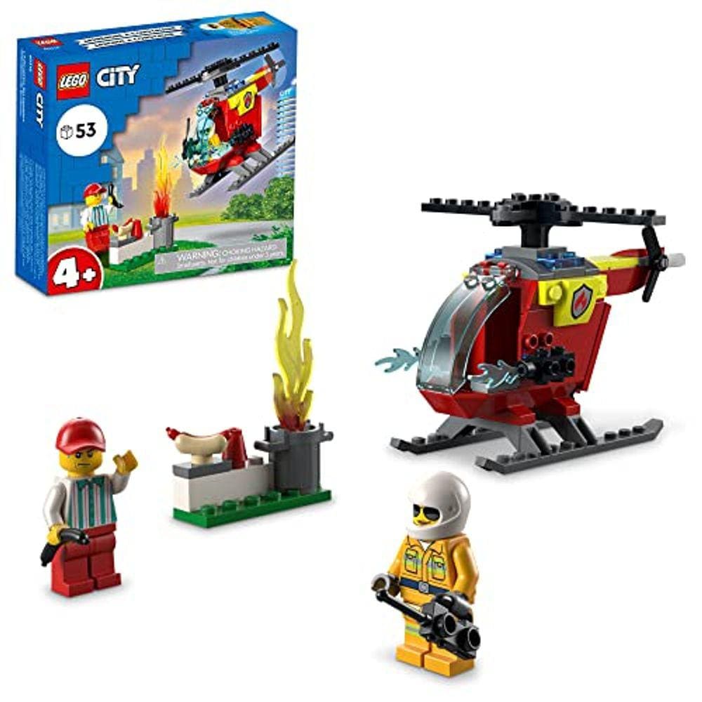 Kit de construção LEGO City Fire Helicopter 60318 para crianças a partir de 4 anos; inclui minifiguras de bombeiro e fornecedor com acessórios, inclui