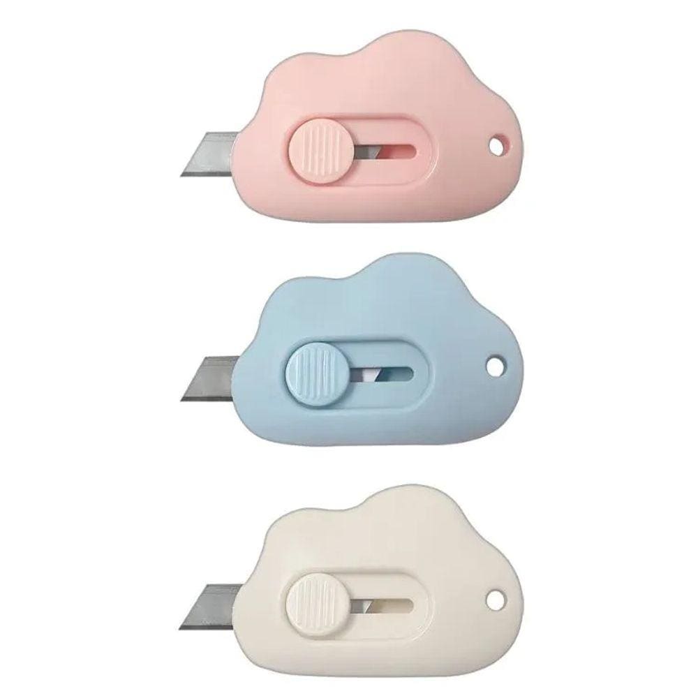 Kit 03 Estilete Mini Formato Nuvem Fofo Retrátil Portátil Cores Pastel - Tilibra | Escolar | Escritório