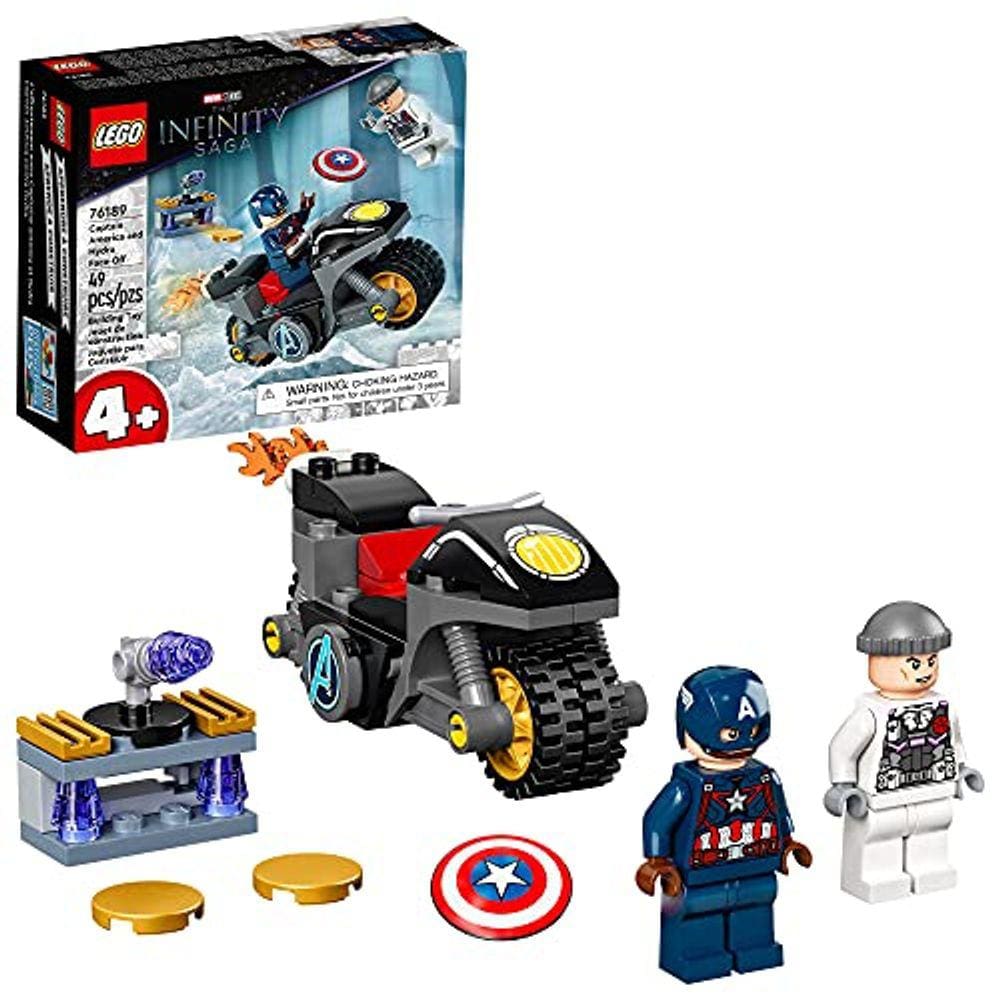 Kit de construção colecionável LEGO Marvel Capitão América e Hydra Face-Off 76189; Conjunto Capitão América e motocicleta; Novo 2021 (49 peças)