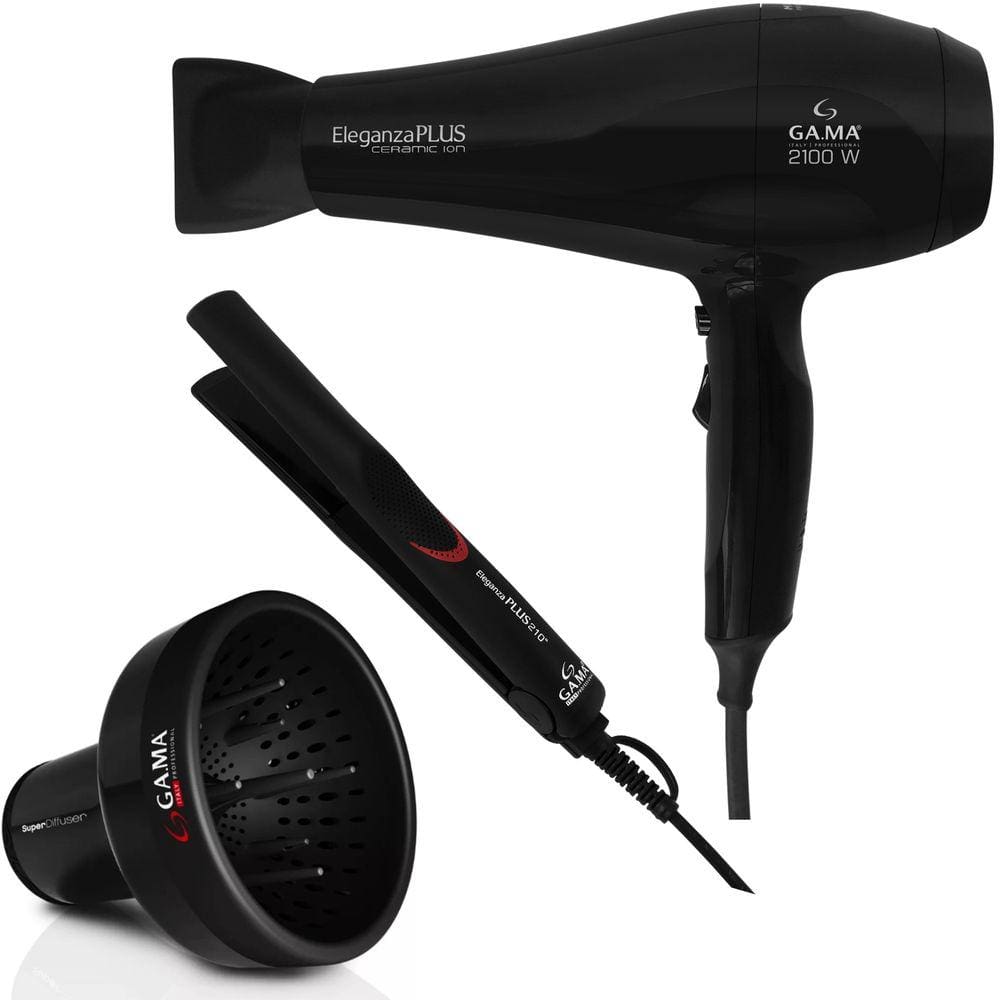 Kit Gama Eleganza Plus Ceramic Ion - Secador 2100W 220V + Prancha 220ºc + Difusor De Ar Universal
