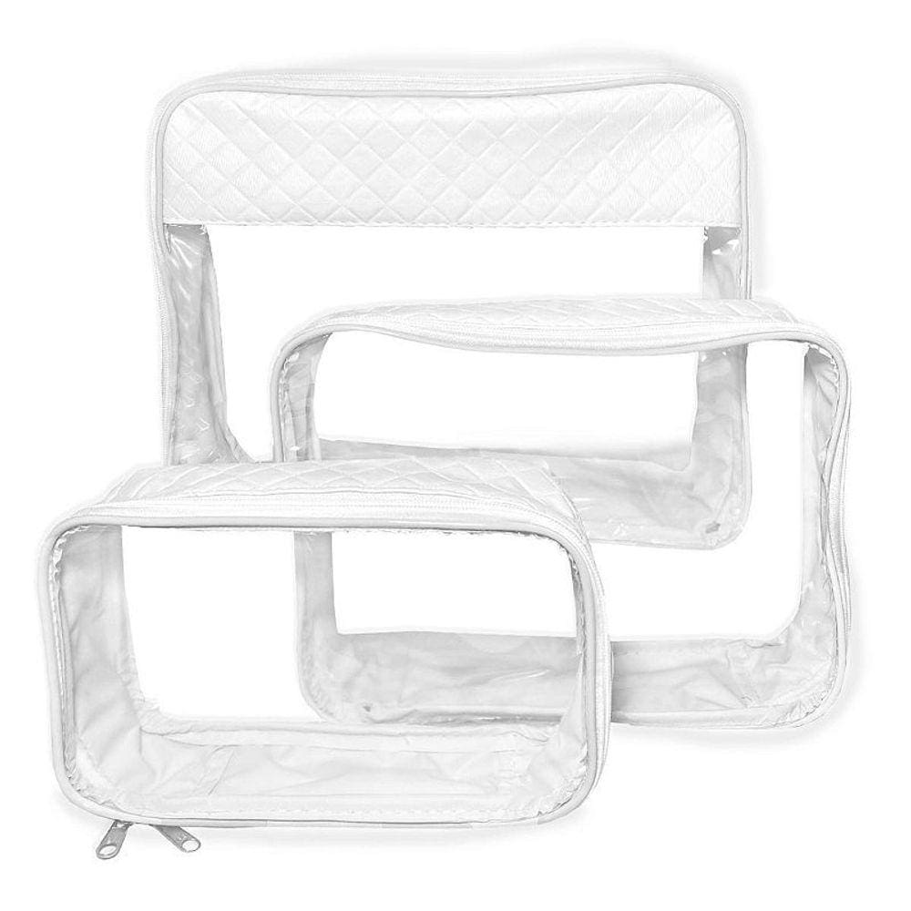 Kit Organizador Necessaire Transparente com Ziper Bordada Porta Objetos Bolsa Mala Viagem Branco