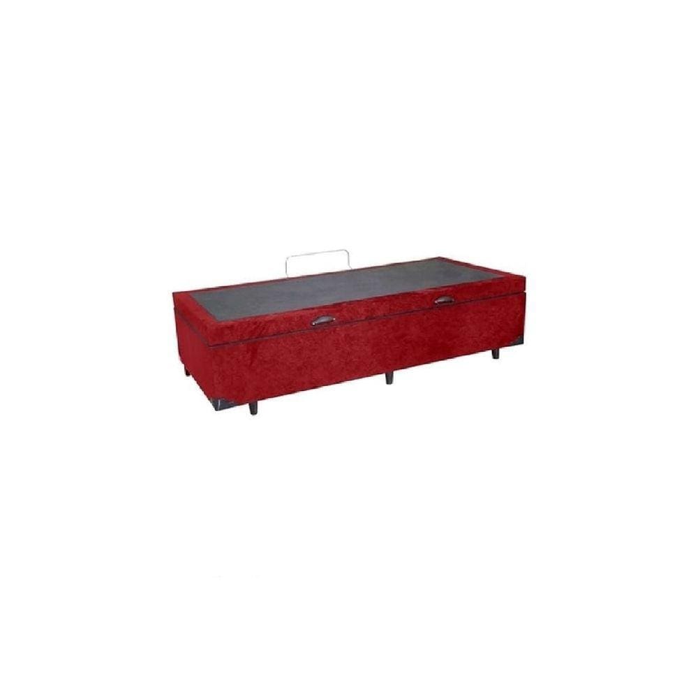 Cama Box Baú Solteiro Blindado Suede Vermelho