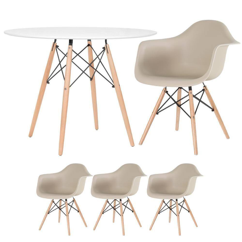 Mesa Redonda Eames 100cm Branco+3 Cadeiras Eiffel Daw Nude
