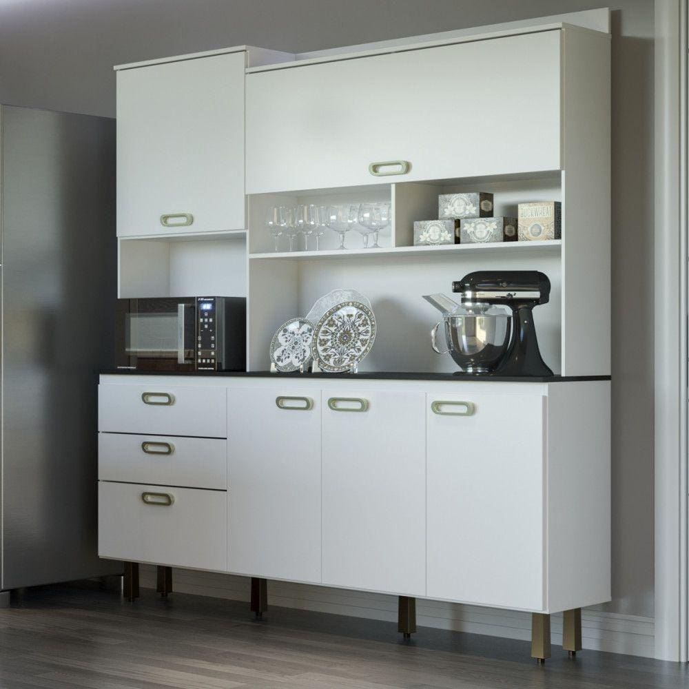 Kit Cozinha Completa Ravena 5 Portas 3 Gavetas Branco Batrol Branco