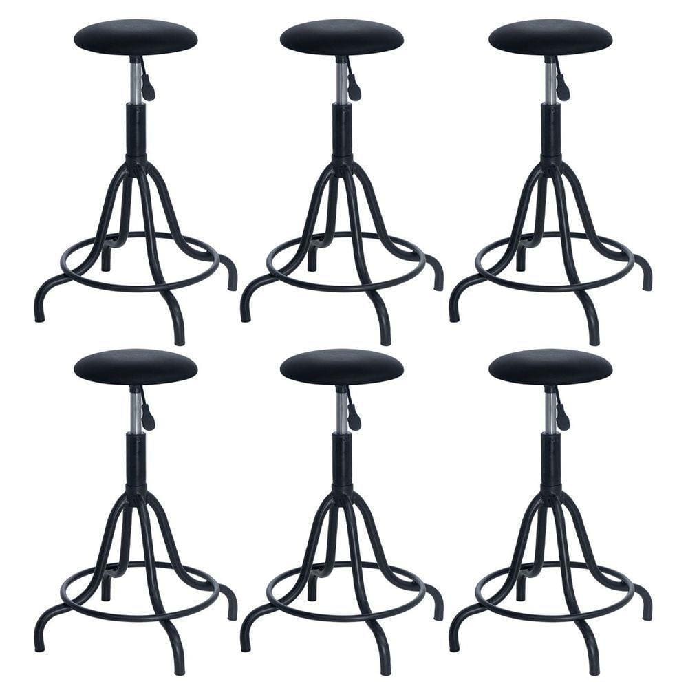 Kit 6 Banquetas Estofadas Cozinha Industrial Loft Giratória West Preto