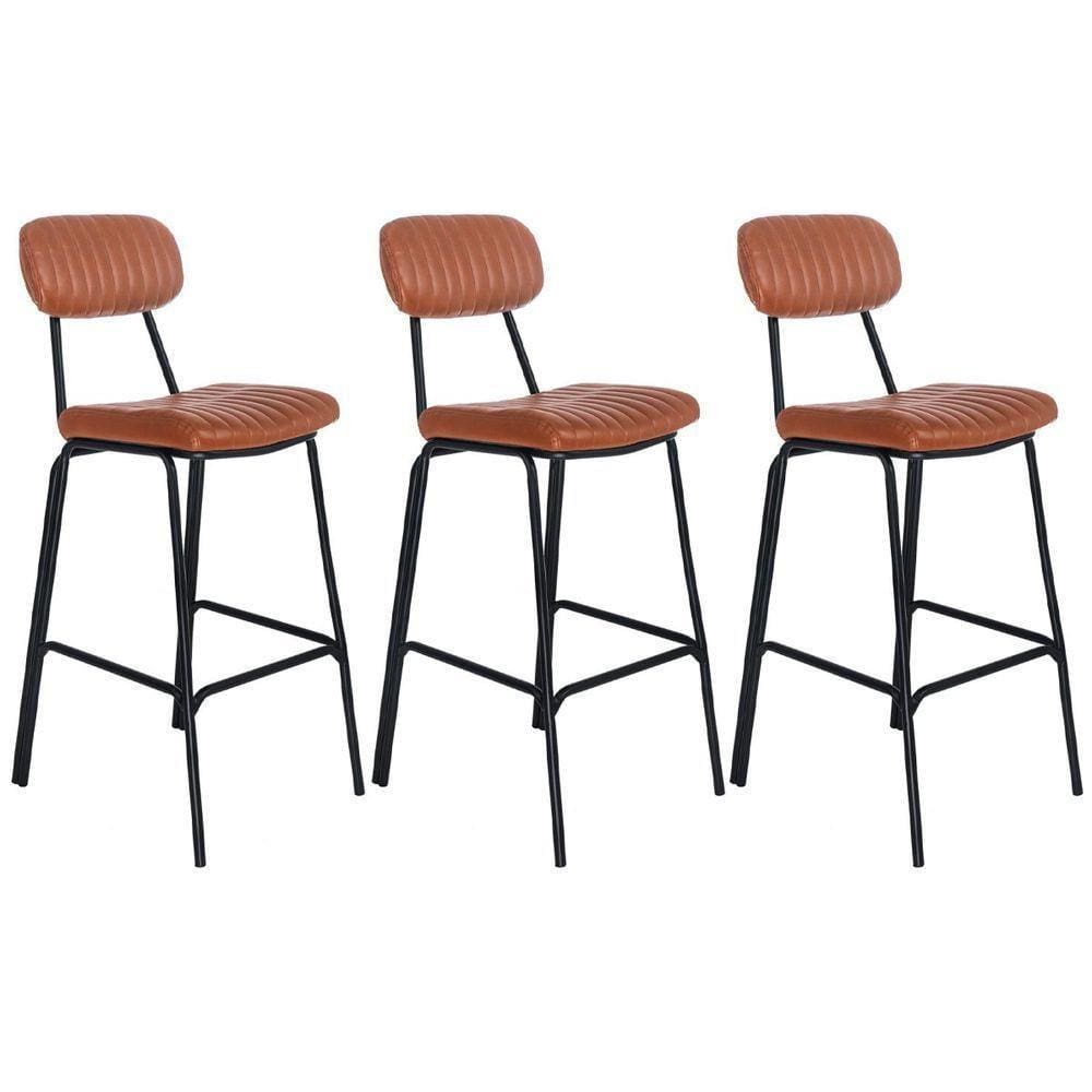 Kit 3 Banquetas Altas Estofadas Industrial Retro Boston Marrom Caramelo