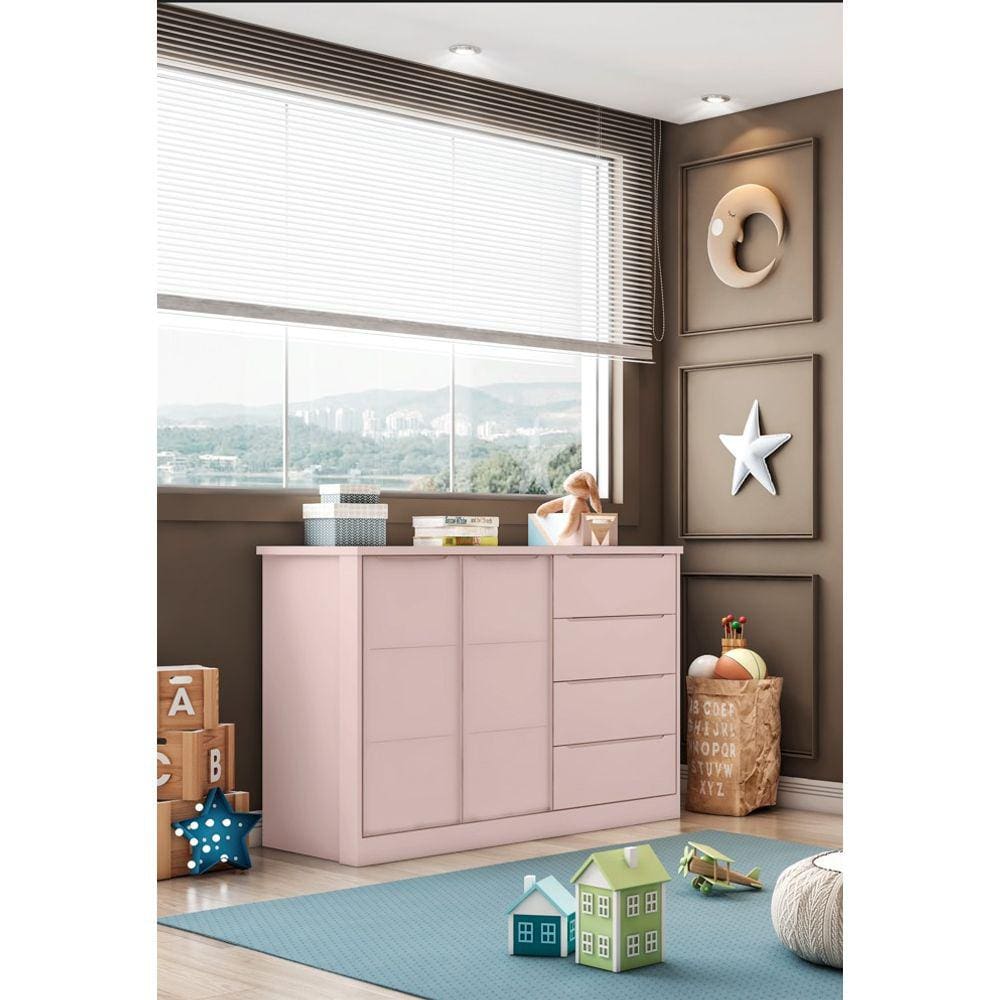 Cômoda 2 Portas e 4 Gavetas Pérola Rosê - Phoenix Baby