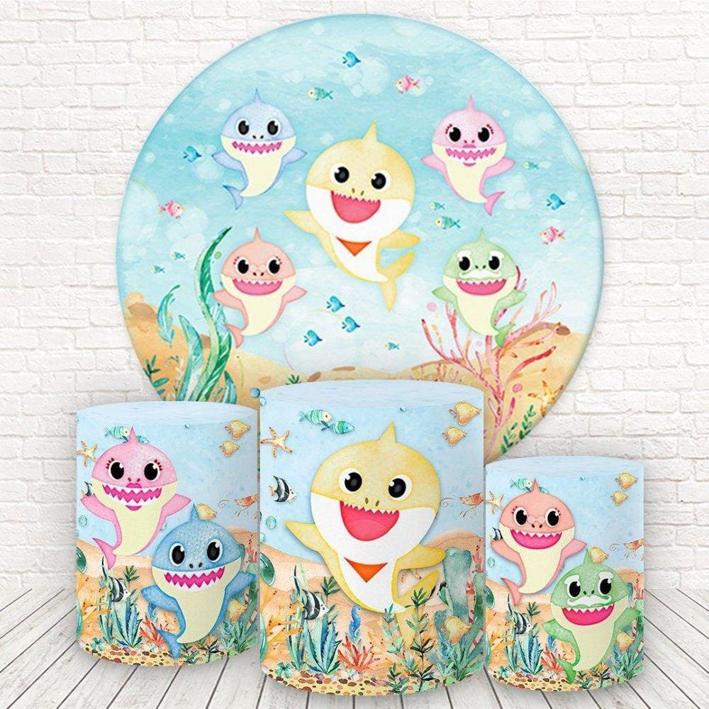 Painel Redondo E Capas 3D Sublimado Baby Shark Fkpc-499