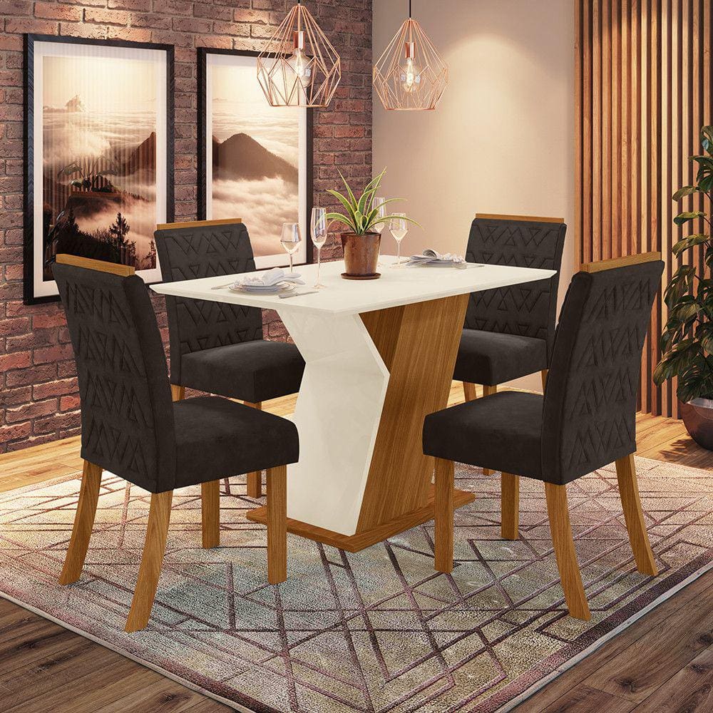Conjunto Sala de Jantar Mesa 120 Cm Tampo MDF 4 Cadeiras Juanita Casa 812