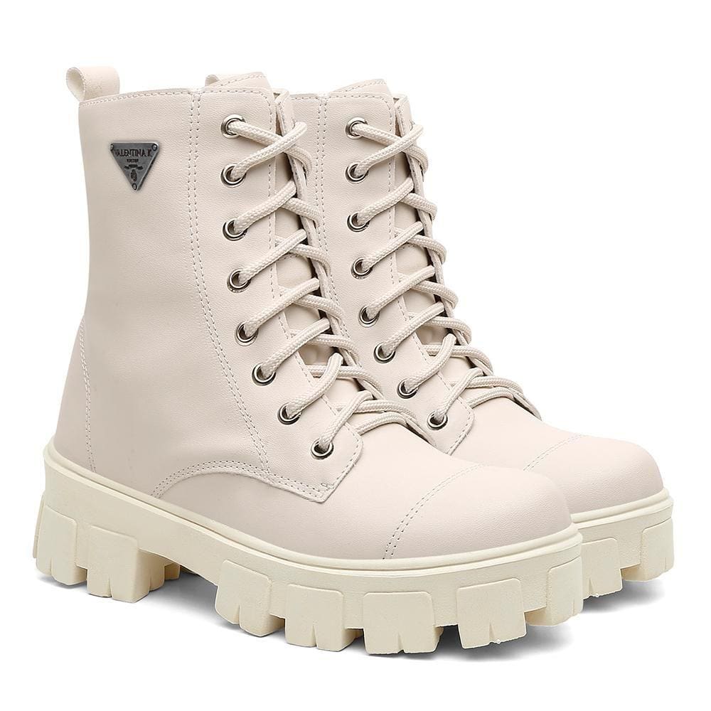 Bota Coturno Feminino Tratorada Ilhós Zíper Lateral Moderna