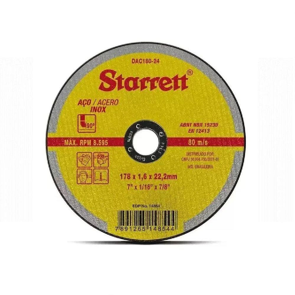 Disco Abrasivo De Corte Aco Inox 178Mm Starrett Dac180-24