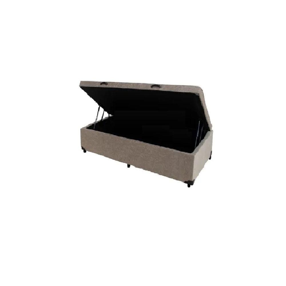 Cama Box Baú Solteirão King Blindado Suede Bege 203X96X44 Cm